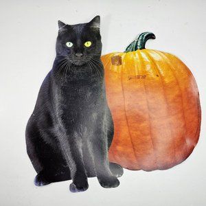 Vintage Clever Factory Halloween Die Cut Black Cat Bat Haunted House Wall Hangin